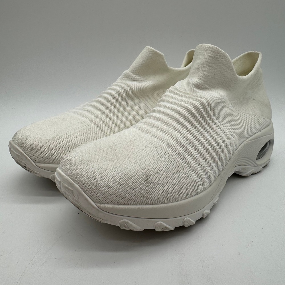 STQ Women's Size 9 White Knit Slip On Walking Shoes Air Cushion Sneakers